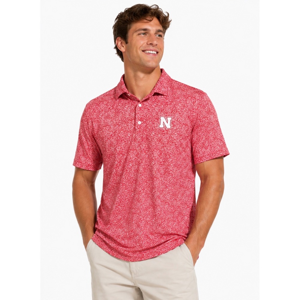 Cutter & Buck Nebraska Huskers Scribble Print Polo Mens Size XL Red Game Day